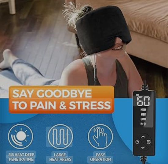sticro Sinus Relief Mask Moist Heat with 3 Temp Settings Ex-Large Headache Mask Electric Face Heating Pad for Sinus Pressure Relief Migraine Tension Headache Relief Black